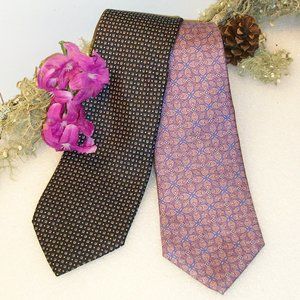 BERT PULITZER Mens Ties 100% Silk Lot of 2 Black Tan - Purple Blue Orange